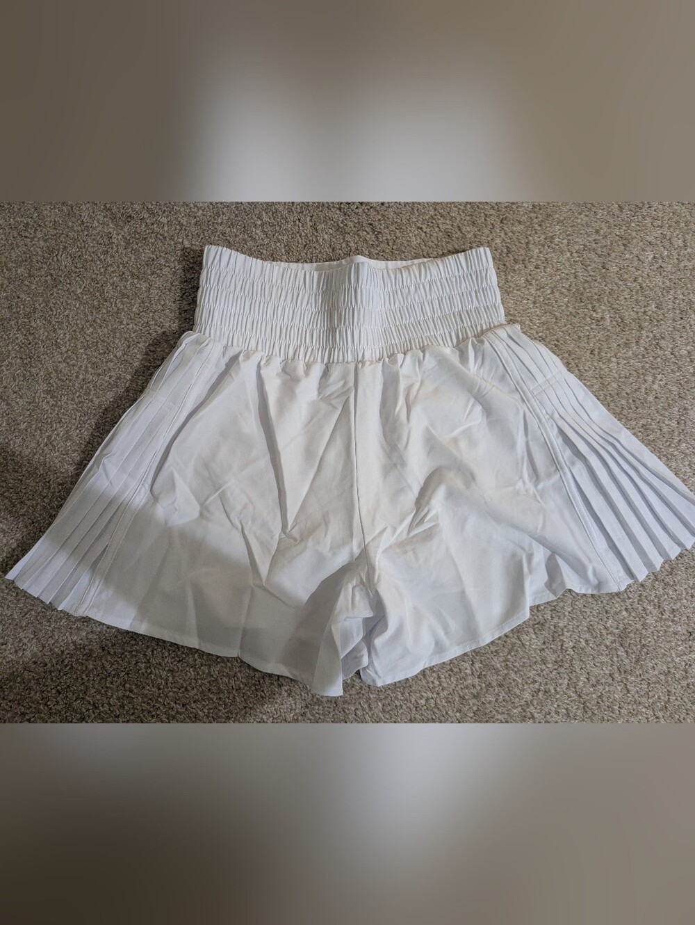 White Flowy Athletic Shorts - High-Waist Pleated Women’s Shorts